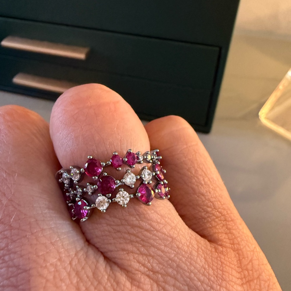 Bomb Party July Birthday Collection Ring Size 7 Bands A Bridge Of Dreams Ruby CZ